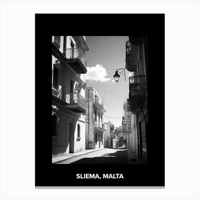 Poster Of Sliema, Malta, Mediterranean Black And White Photography Analogue 1 Canvas Print by Monochrome Vistas