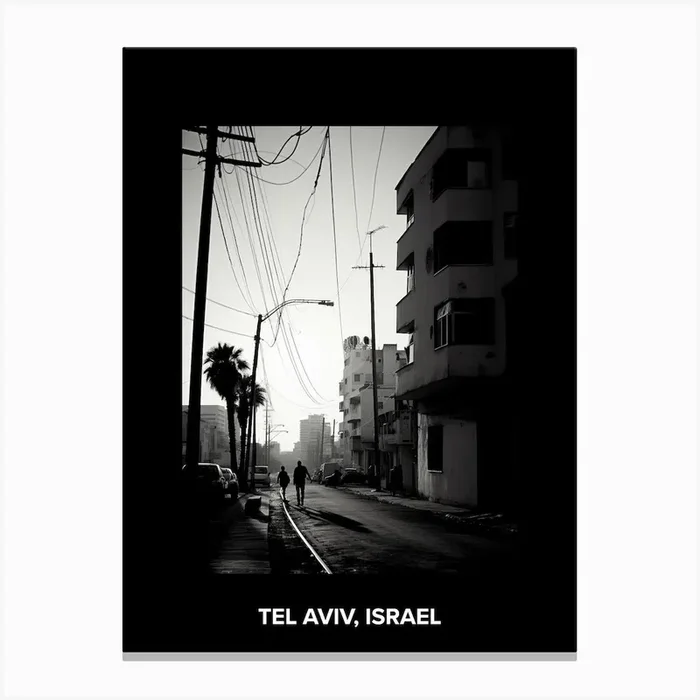 Poster Of Tel Aviv, Israel, Mediterranean Black And White Photography Analogue 6 Canvas Print by Monochrome Vistas