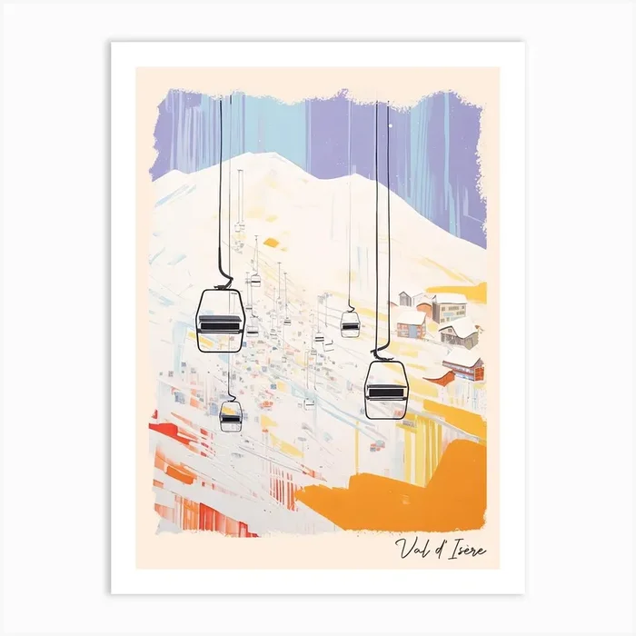 Poster Of Val D Isere France, Ski Resort Pastel Colours Illustration 0 Art Print by Piste Posters