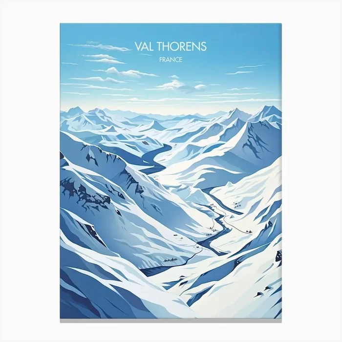 Poster Of Val Thorens France, Ski Resort Illustration 0 Canvas Print by Piste Posters