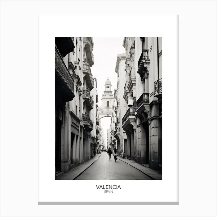 Poster Of Valencia, Spain, Black And White Analogue Photography 2 Canvas Print by Monochrome Vistas