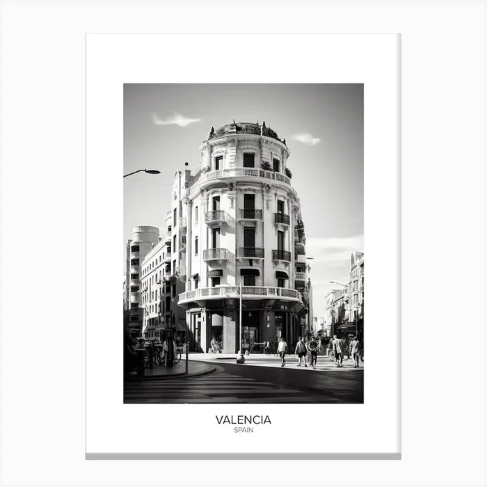 Poster Of Valencia, Spain, Black And White Analogue Photography 4 Canvas Print by Monochrome Vistas