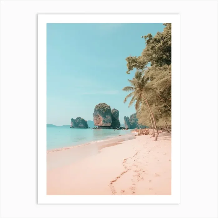 Railay Beach Krabi Thailand Turquoise And Pink Tones 4 Art Print by Sand & Surf Prints