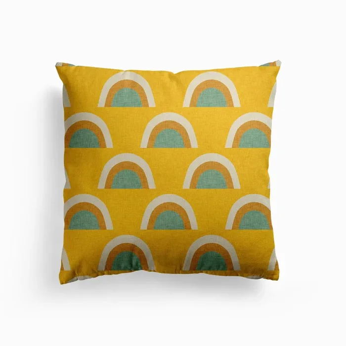 Rainbow Mustard Canvas Cushion by Susana Costa