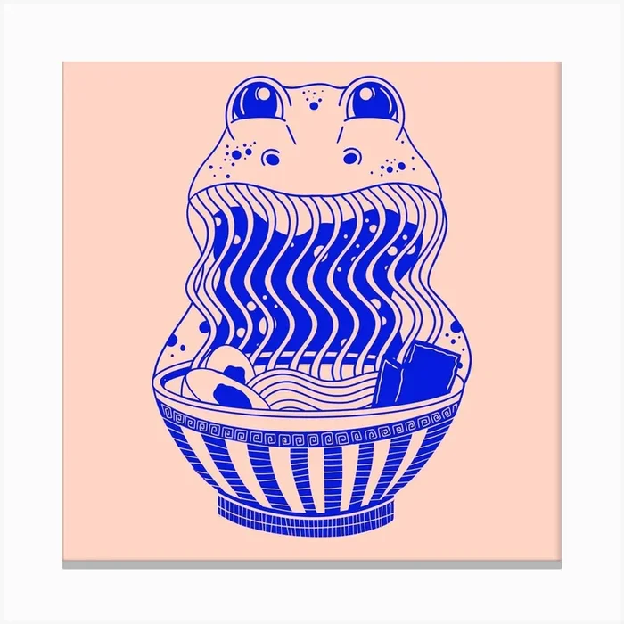 Ramen Frog Square Canvas Print by Yeyejess Studio