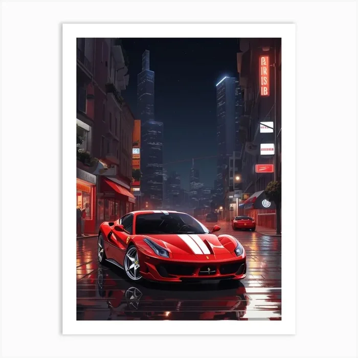 Red Car Portrait 1 Art Print by Vicky Hanggara