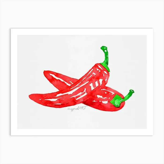 Red Chili Peppers watercolor artwork Art Print by Botanical Kata