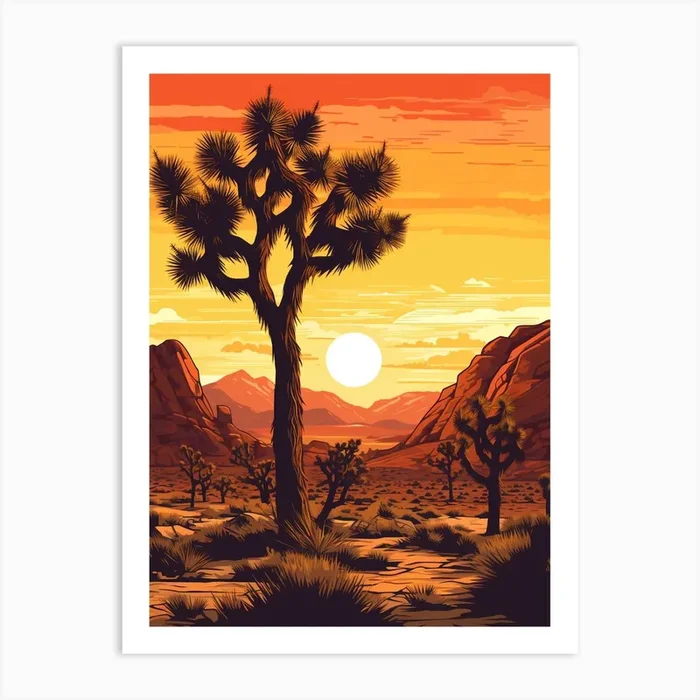 Retro Illustration Of A Joshua Tree At Sunrise 1 Art PrintTP by TreeTopia Prints