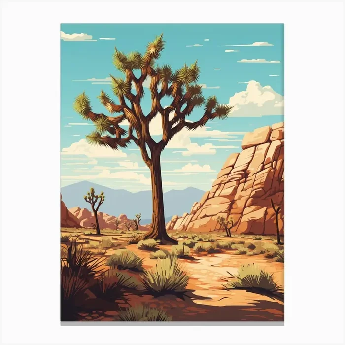 Retro Illustration Of A Joshua Tree In Mountain 4 Canvas PrintTP by TreeTopia Prints
