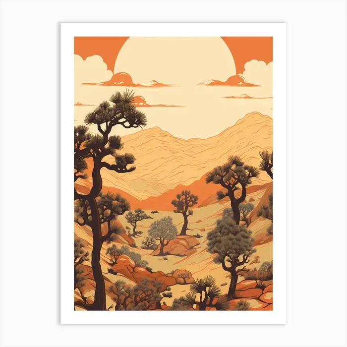 Retro Illustration Of A Joshua Tree Pattern In Grand 1 Art PrintTP by TreeTopia Prints