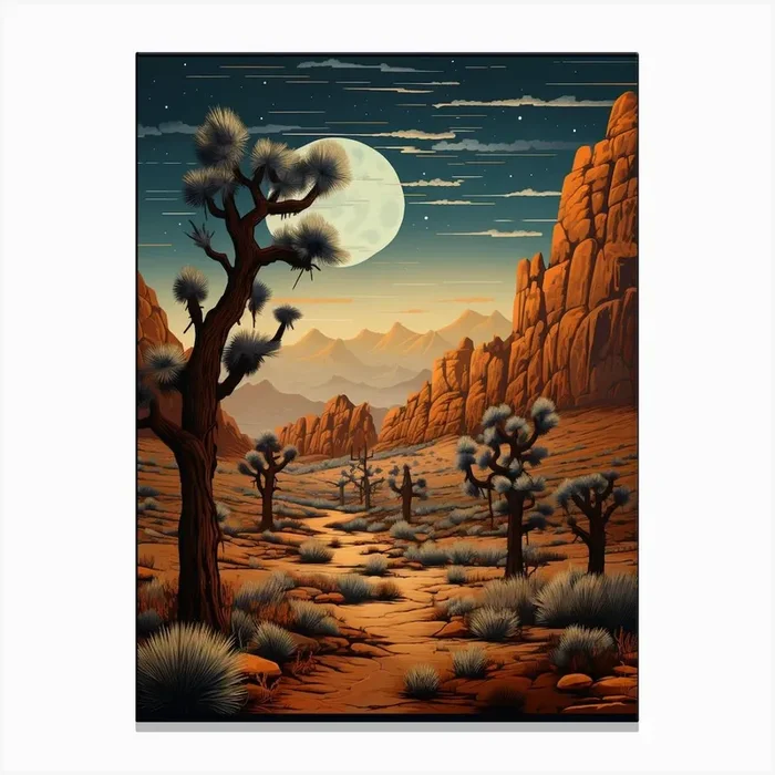 Retro Illustration Of A Joshua Trees At Night 1 Canvas PrintTP by TreeTopia Prints