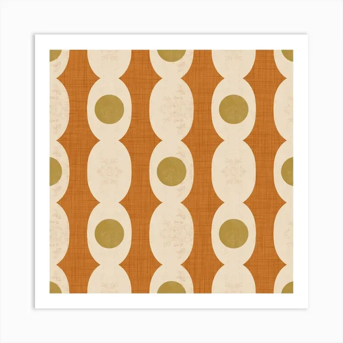 Retro Mod Geo Chain – Ocher – Mid Century Modern Art Print by Susana Costa