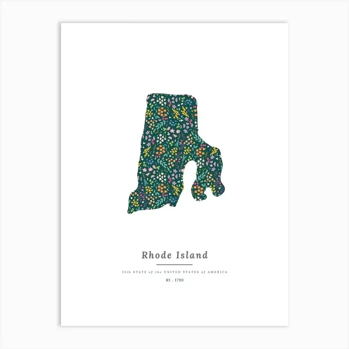 Rhode Island State | Wildflowers on Juniper Green Art Print by Jande Summer