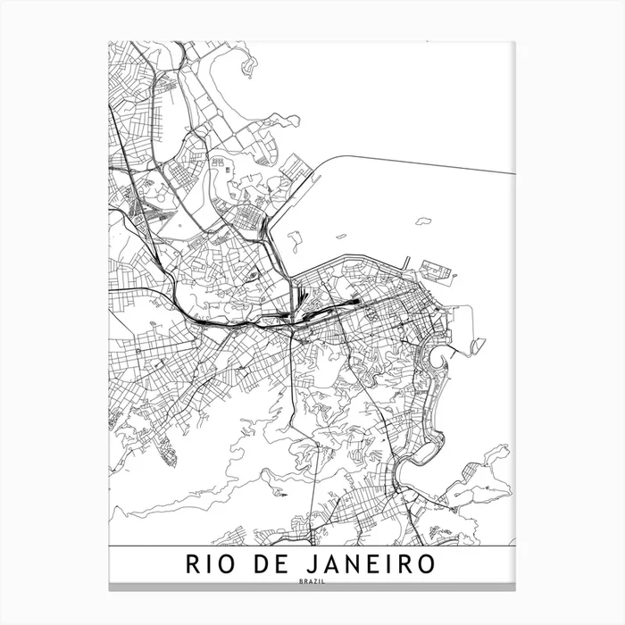Rio De Janeiro White Map Canvas Print by multipliCITY