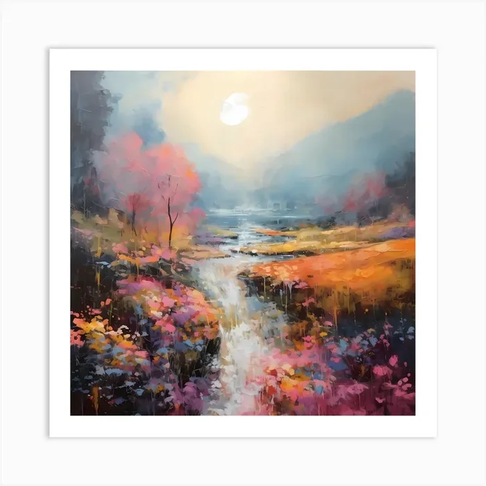 Riverside Brushstroke Delight Art Print by Quantum Vivid Digital Art
