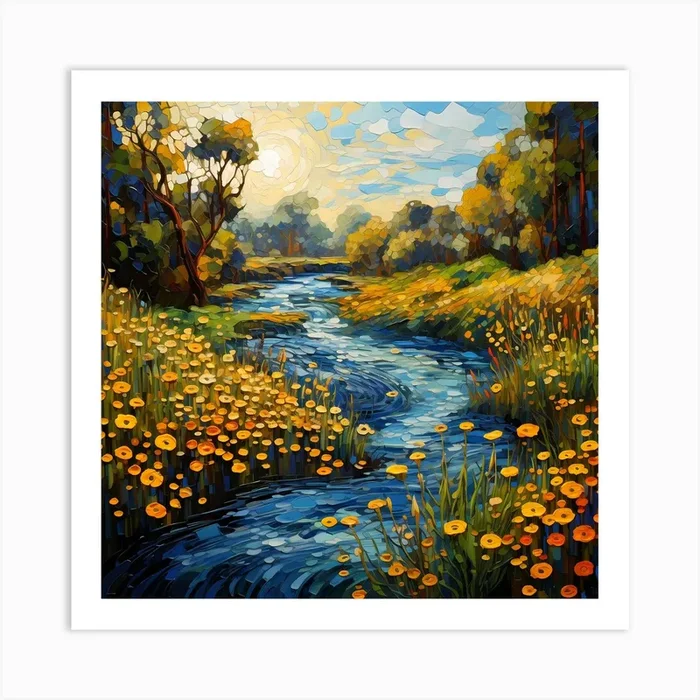 Riverside Canvas Whispers Art Print by Quantum Vivid Digital Art