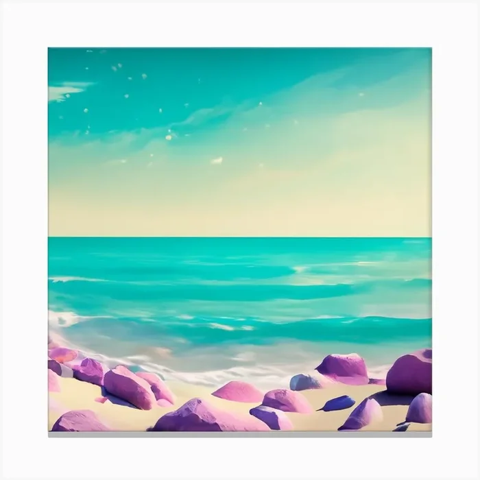 Rocky Beach Abstract Landscape Painting Canvas Print by Charlie Carey