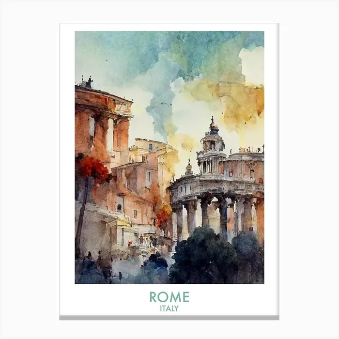 Rome Italy Watercolour Canvas Print by Fusion Designs