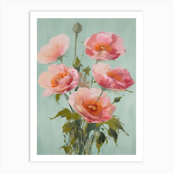 Roses Flowers Acrylic Painting In Pastel Colours 13 Art Print by Fusion Designs