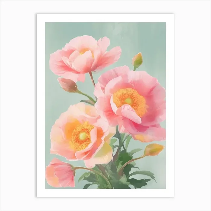 Roses Flowers Acrylic Painting In Pastel Colours 5 Art Print by Fusion Designs