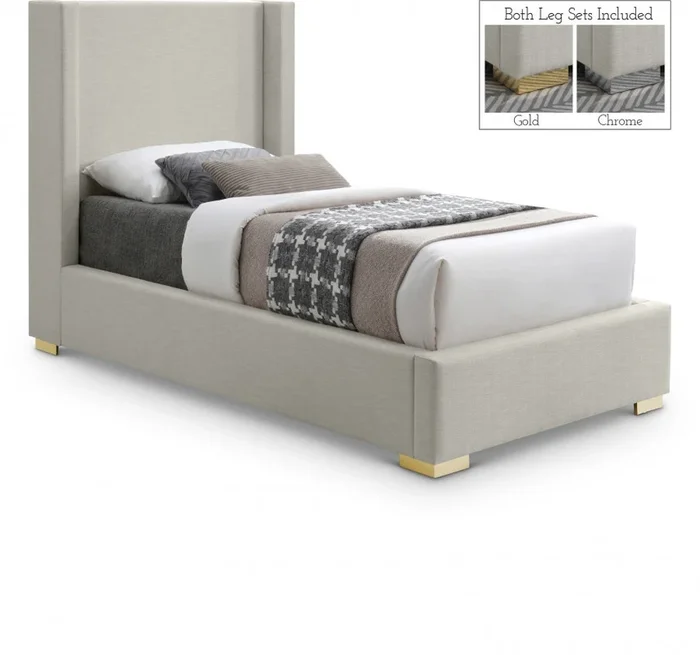 Royce Twin Linen Textured Fabric Upholstered Bed