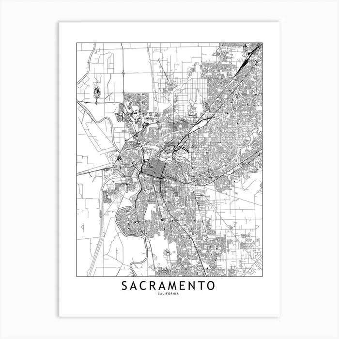 Sacramento White Map Art Print by multipliCITY