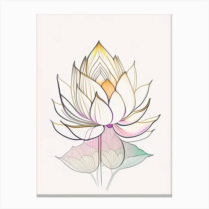 Sacred Lotus Abstract Line Drawing 1 Canvas Print by The Artsy Florist