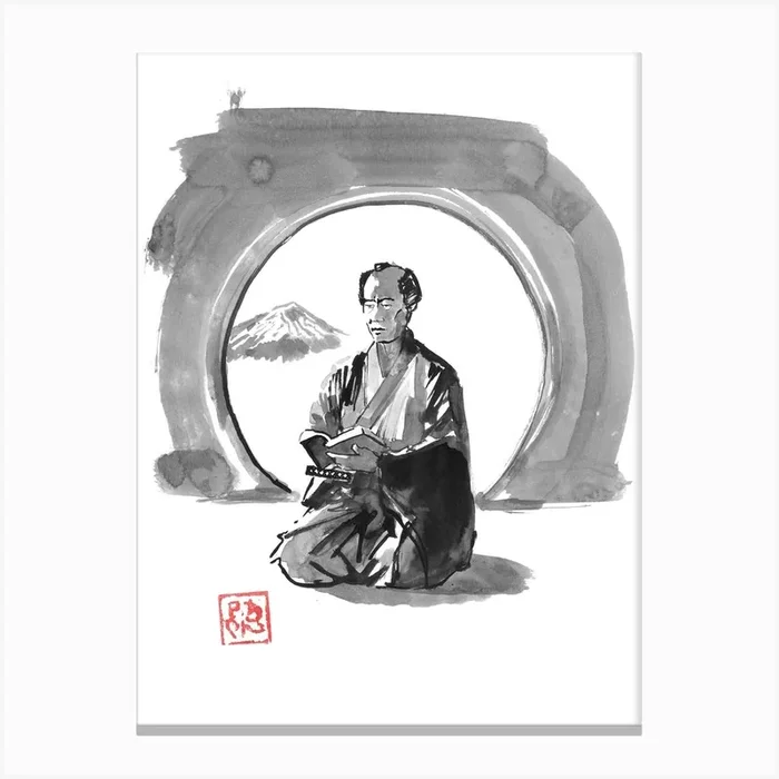 Samurai Reading Canvas Print by Pechane Sumie