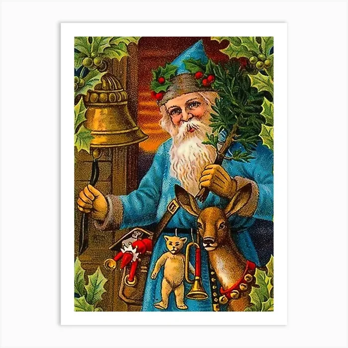 Santa Claus In Blue Suit Art Print by Vintage Spirit
