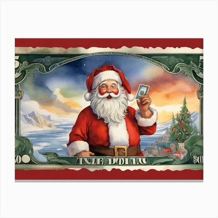Santa Features On His Own Money Note Canvas PrintL by LuciaGeorge