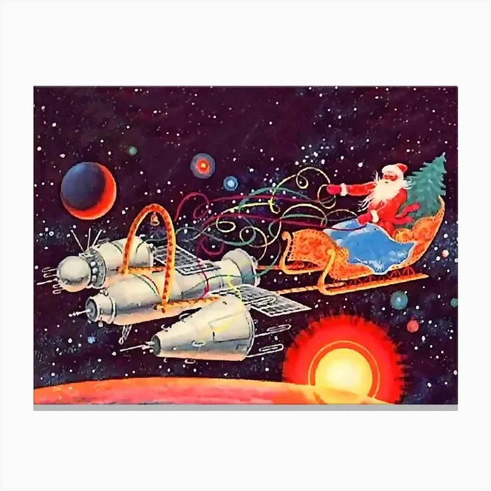 Santa In Space, Soviet Holiday Poster Canvas Print by Vintage Spirit