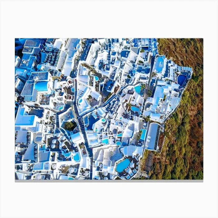 Santorini, Greece. Aerial view #4 Canvas Print by Synthwave1950