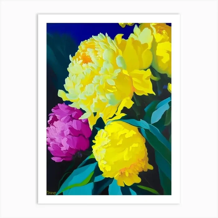 Sarah Bernhardt Peonies Yellow Colourful 1 Painting Art Print by Petal Peonies