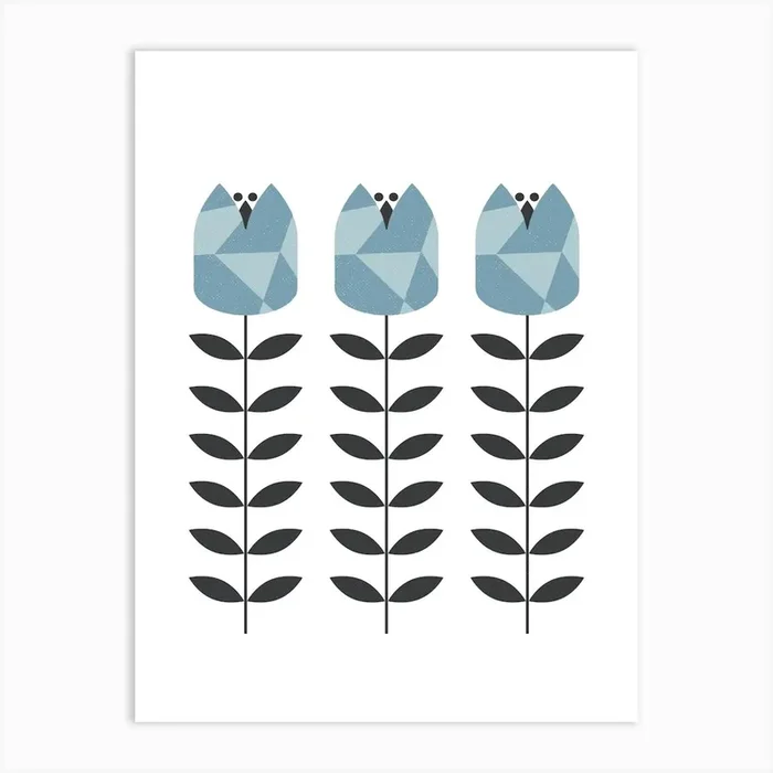 Scandi Flower Print Blue Art Print by NordicDesignHouse