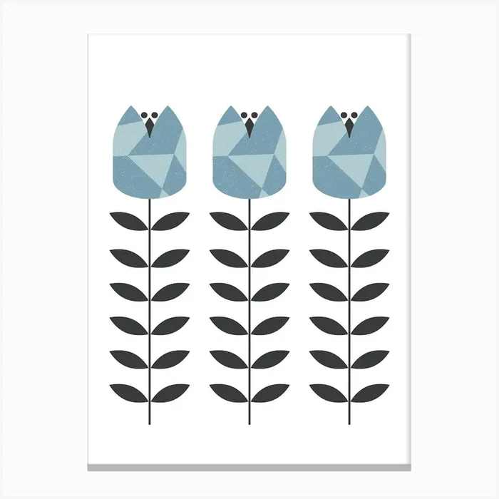 Scandi Flower Print Blue Canvas Print by NordicDesignHouse