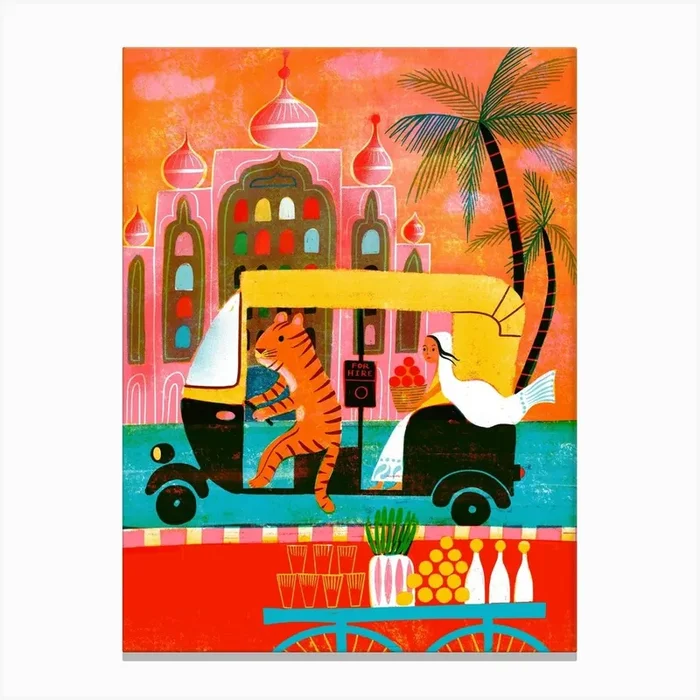 Screenprint India Riskshaw Tiger Canvas Print by Mira Paradies