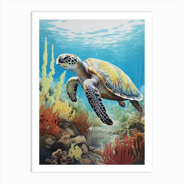 Sea Turtle In The Ocean Blue Aqua 4 Art PrintMM by Marine Masterpieces