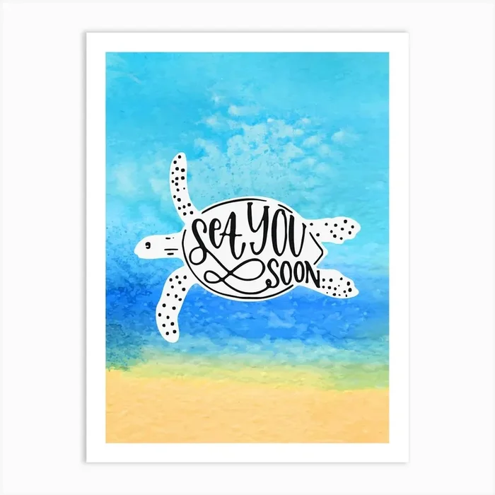 Sea you soon – travel poster, vector art, positive tropical motivation 9 Art Print by Synthwave1950