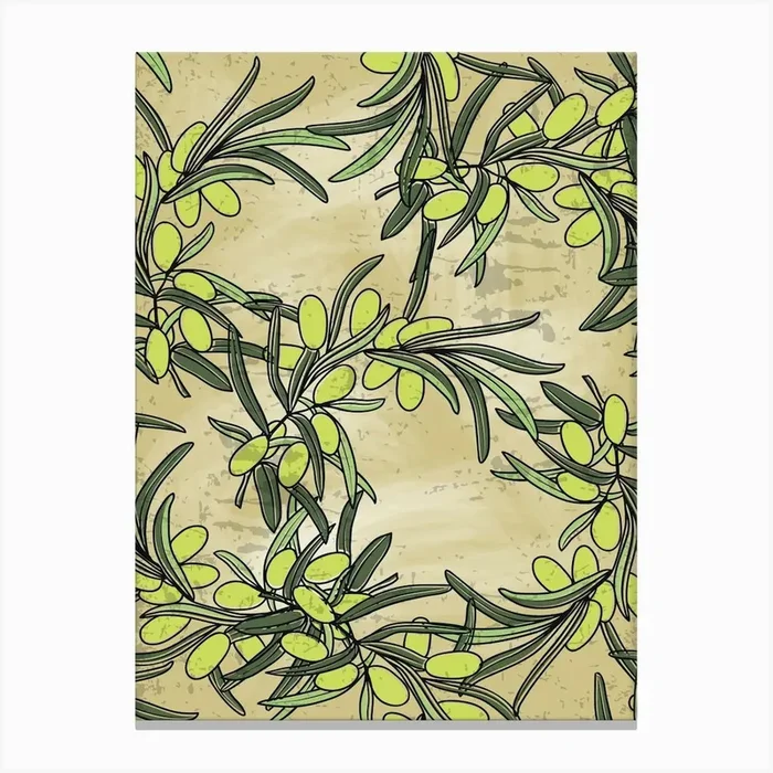 Seamless Pattern With Olive Branches Vector – olives poster, kitchen wall art Canvas Print by Synthwave1950