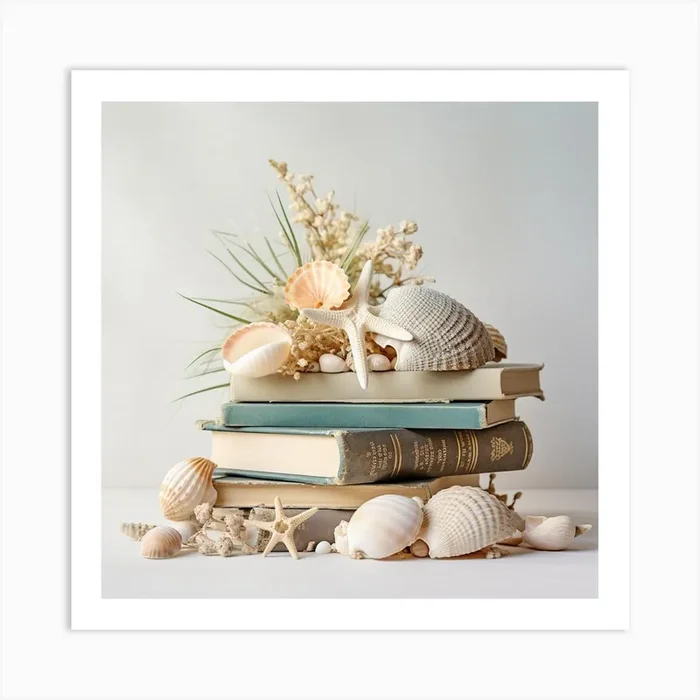 Seashells On Books Art Print by PaigeDesigns