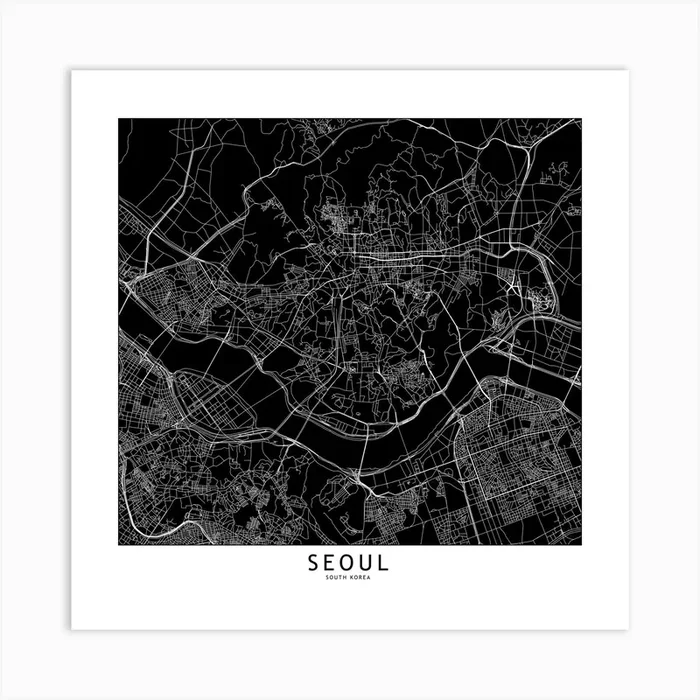 Seoul Black And White Map Square Art Print by multipliCITY