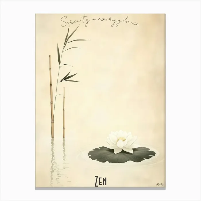 Serene Bamboo And Lotus Zen, soft palette watercolor minimalist Calm Poster Canvas Print by Moisky