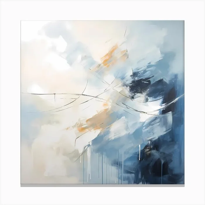 Serenity’s Canvas: Grey and Blue Artistry Canvas Print by Quantum Vivid Digital Art