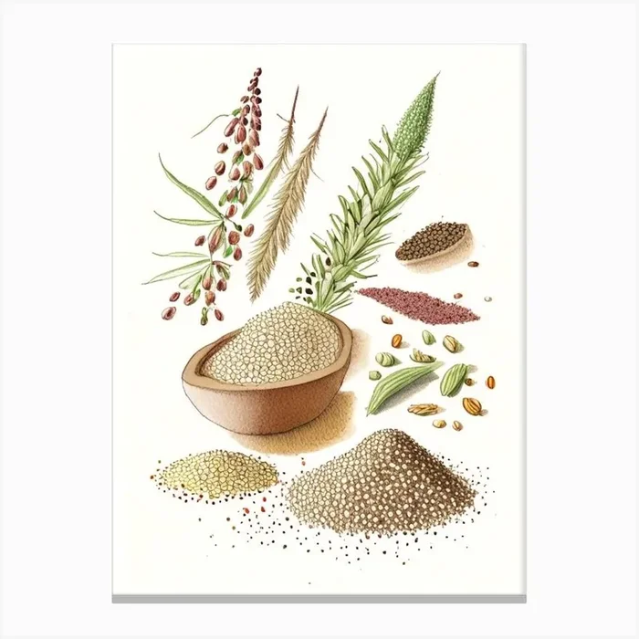 Sesame Seeds Spices And Herbs Pencil Illustration 4 Canvas PrintHH by Herbaceous Hues