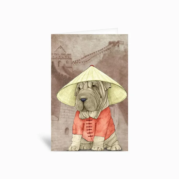 Shar Pei With The Great Wall Greetings Card by Barruf