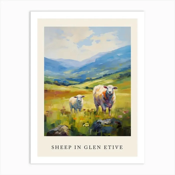 Sheep In The Highlands Impressionsim Style Art Print by Exploring the Highlands