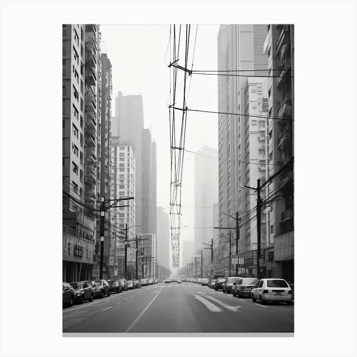 Shenzhen, China, Black And White Old Photo 3 Canvas Print by Monochrome Vistas