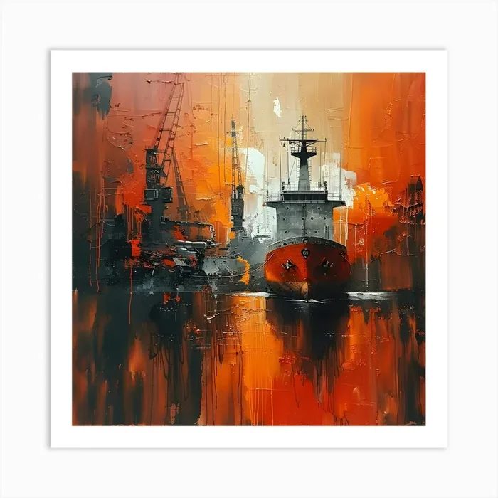 Ship In The Harbor red water, Abstract Expressionism, Minimalism, and Neo-Dada Art Print by Moisky