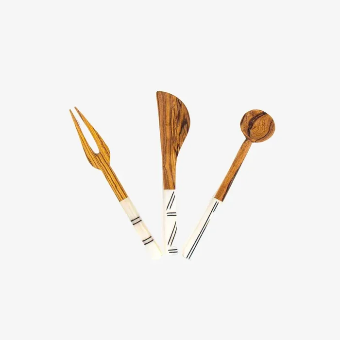 Simple Batik Olive Wood Appetizer Set – Set of 3 by Global Crafts
