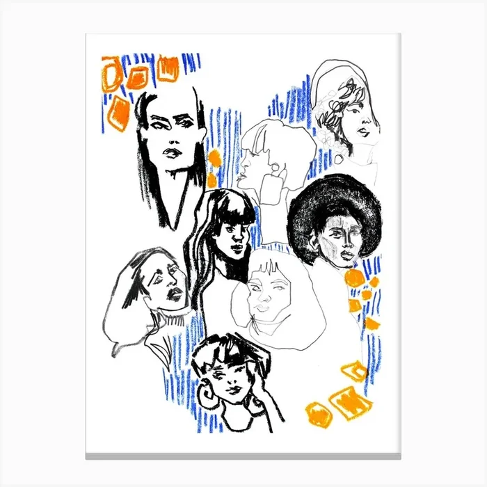 Sketchy Faces Canvas Print by Helena Megson Designs